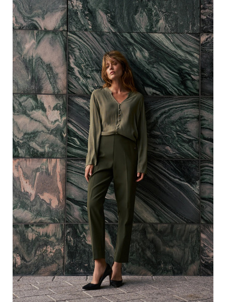 Moodo Tmavo olivové cigaretové nohavice Moodo