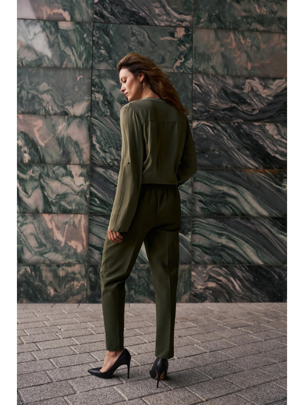 Moodo Tmavo olivové cigaretové nohavice Moodo