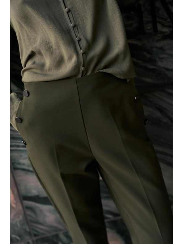 Moodo Tmavo olivové cigaretové nohavice Moodo