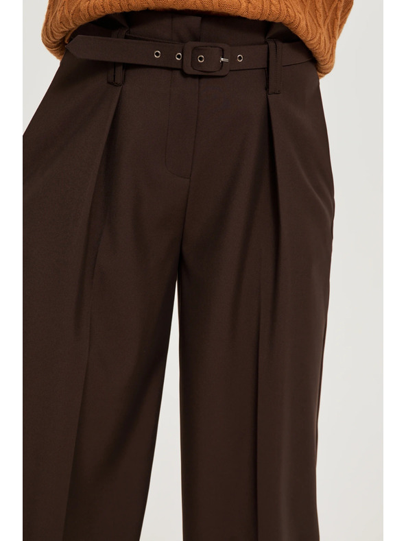 Moodo Hnedé nohavice so štruktúrou a páskom Moodo