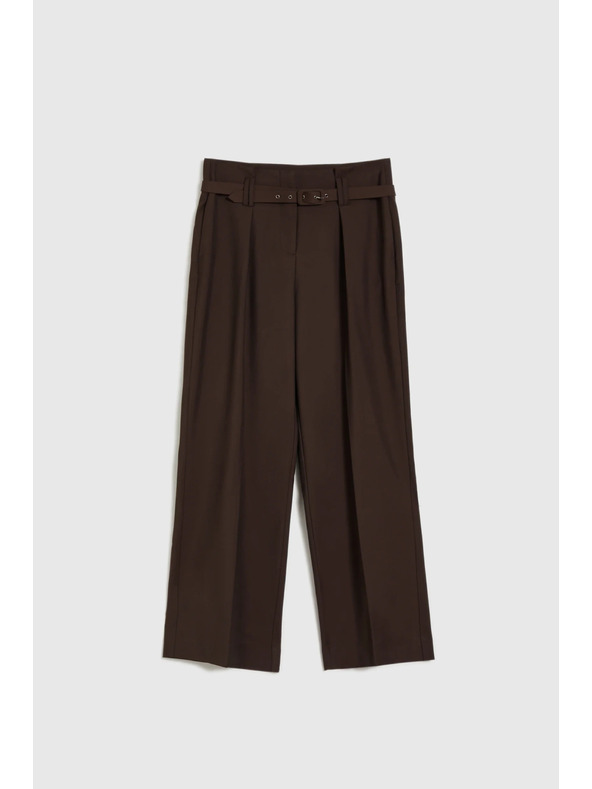 Moodo Hnedé nohavice so štruktúrou a páskom Moodo