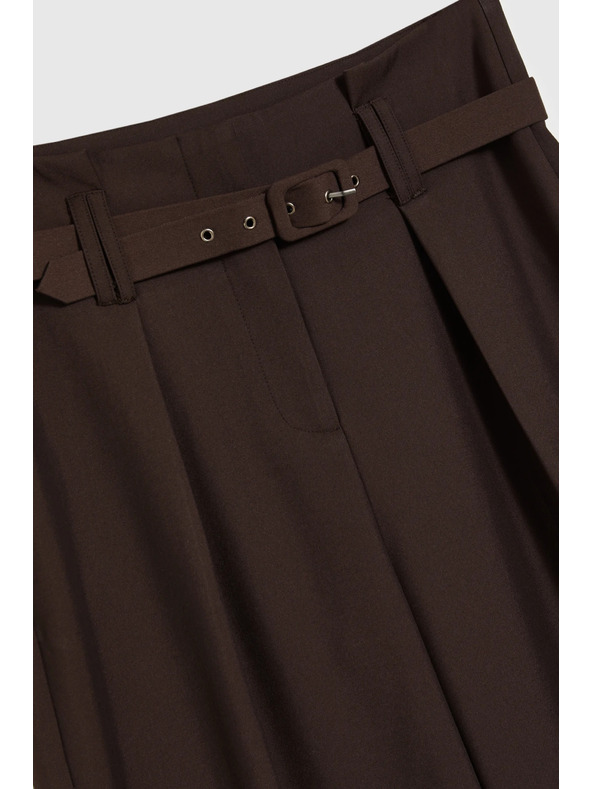 Moodo Hnedé nohavice so štruktúrou a páskom Moodo