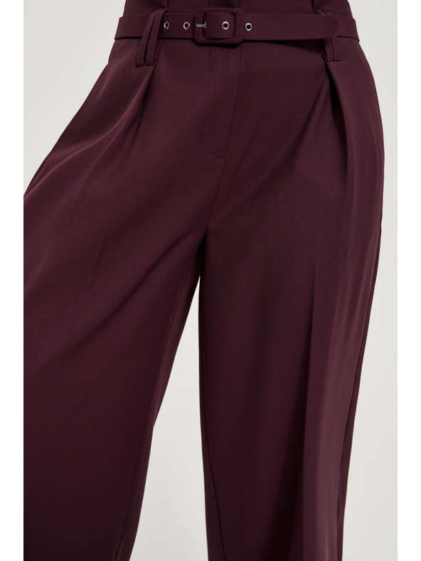 Moodo Vínové nohavice so štruktúrou a páskom Moodo