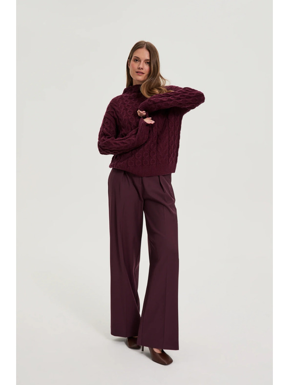 Moodo Vínové nohavice so štruktúrou a páskom Moodo