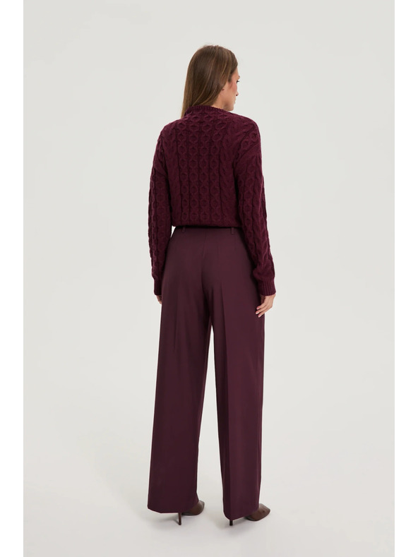 Moodo Vínové nohavice so štruktúrou a páskom Moodo