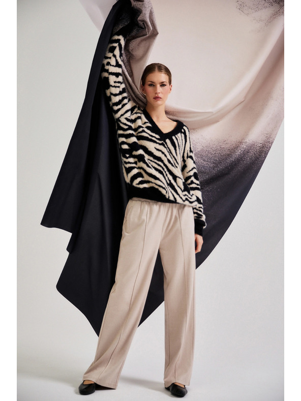 Moodo Béžové nohavice so širokými nohavicami Moodo