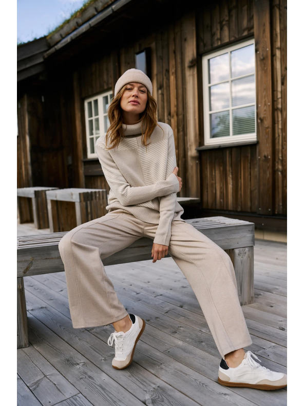 Moodo Béžové nohavice so širokými nohavicami Moodo