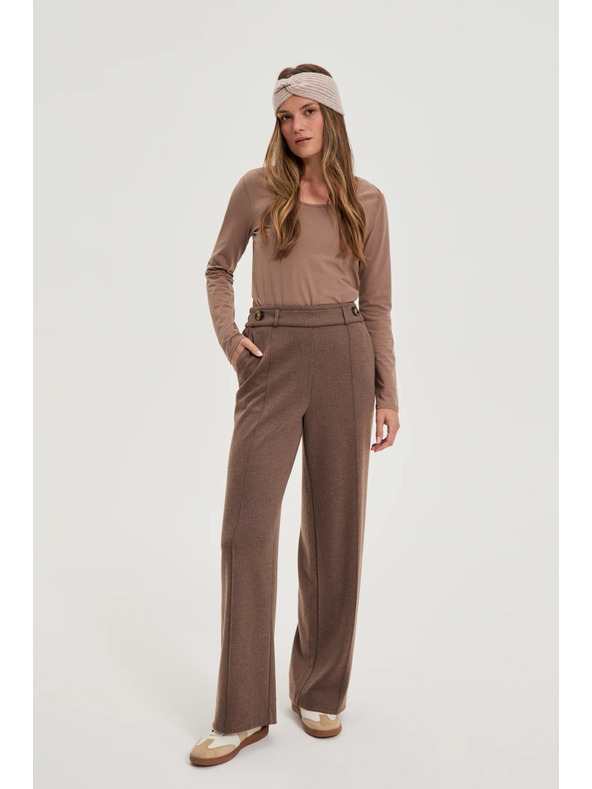 Moodo Hnedé nohavice so širokými nohavicami Moodo