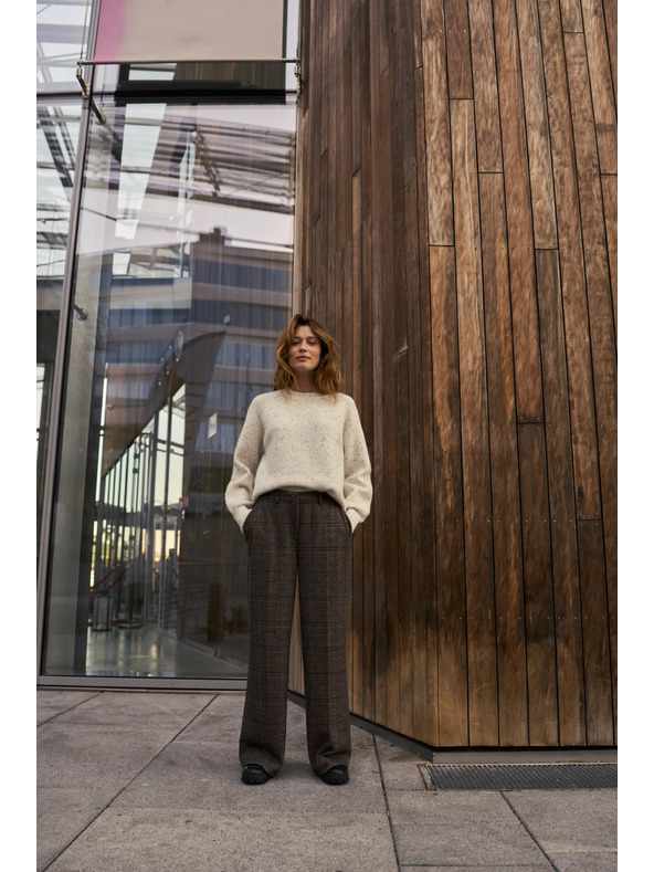 Moodo Hnedé kockované nohavice Moodo