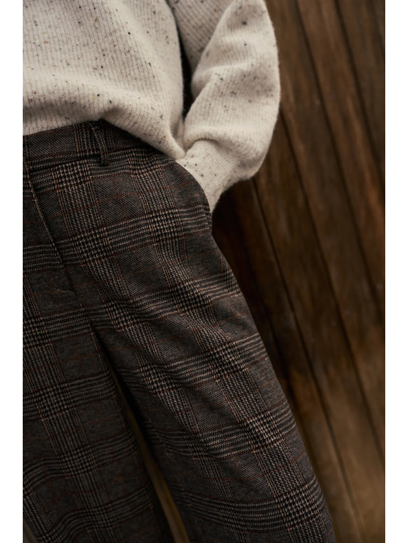 Moodo Hnedé kockované nohavice Moodo