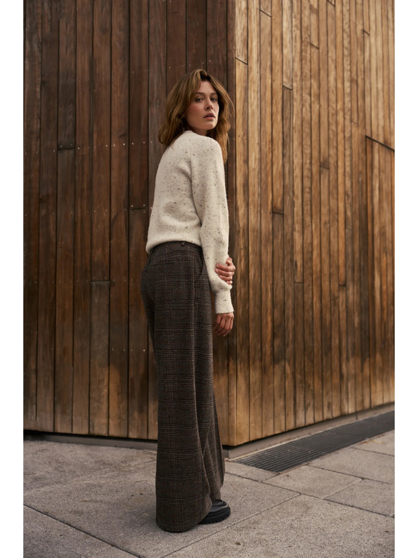 Moodo Hnedé kockované nohavice Moodo