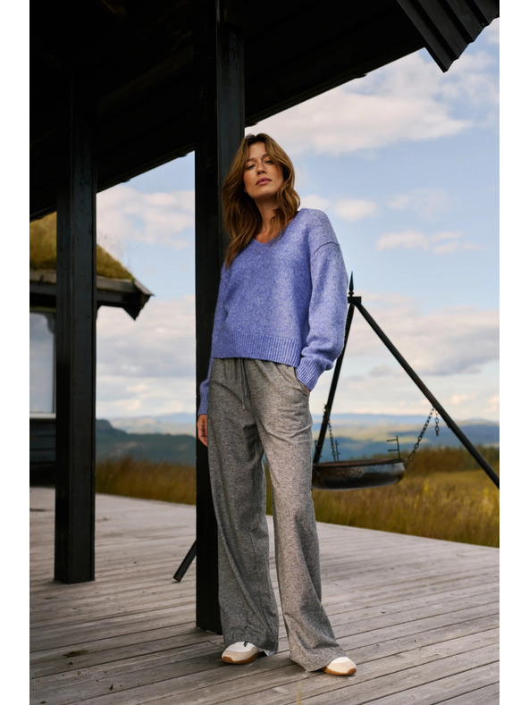 Moodo Sivé bavlnené nohavice s širokými nohavicami Moodo