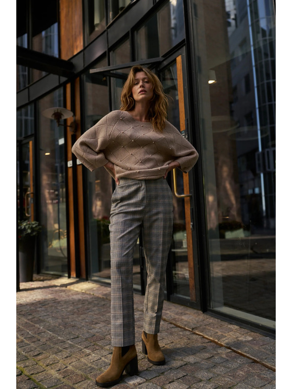 Moodo Šedé kockované nohavice Moodo