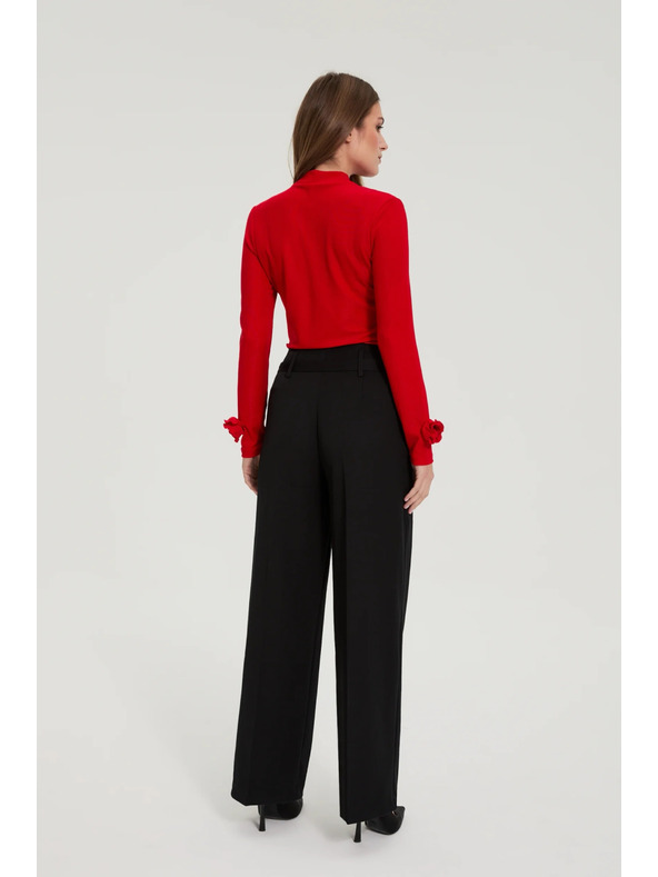 Moodo Čierne nohavice so štruktúrou a opaskom Moodo