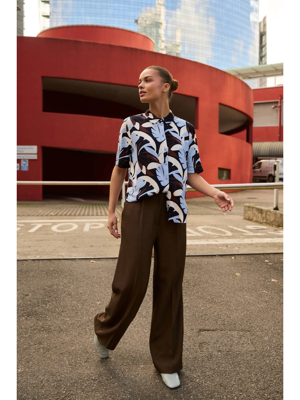 Moodo Hnedé nohavice so širokými nohavicami Moodo