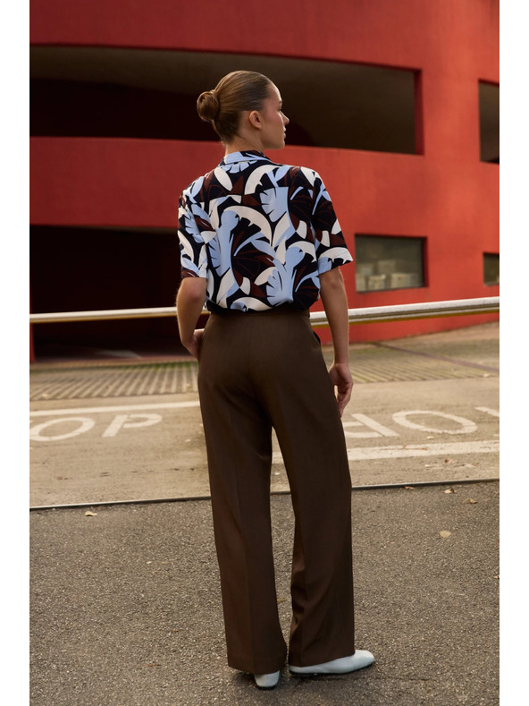 Moodo Hnedé nohavice so širokými nohavicami Moodo