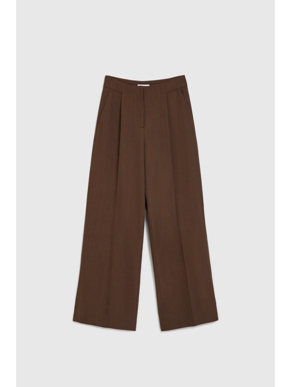 Moodo Hnedé nohavice so širokými nohavicami Moodo