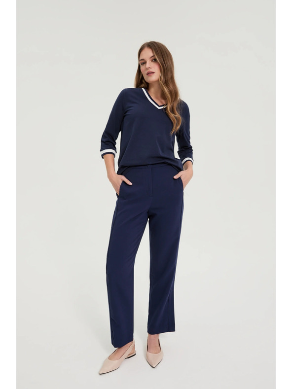 Moodo Hladké tmavo modré nohavice Moodo