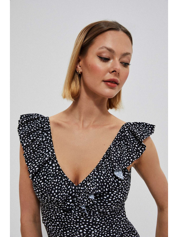 Moodo Jednodielne plavky s ozdobným výstrihom čierne Moodo