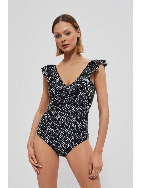 Moodo Jednodielne plavky s ozdobným výstrihom čierne Moodo