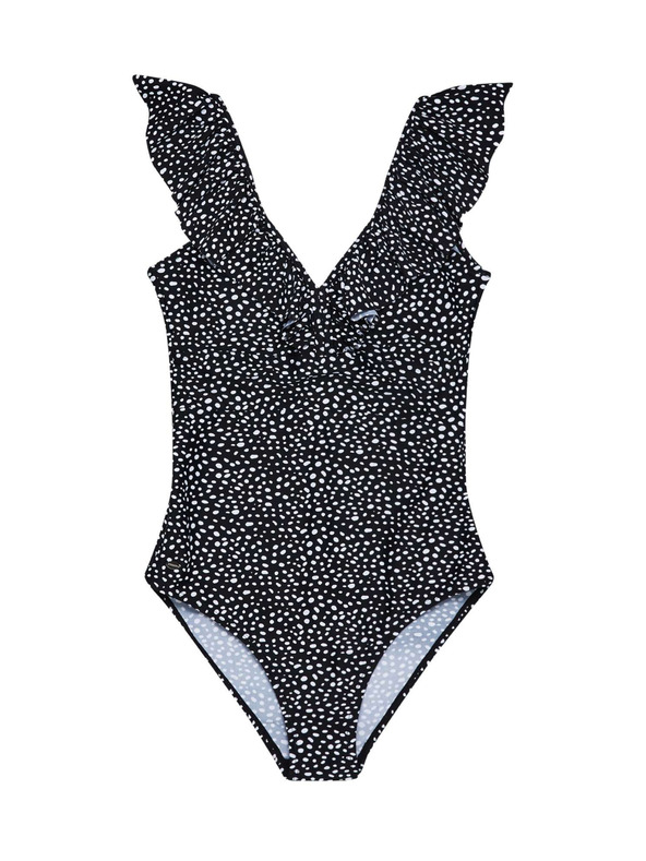 Moodo Jednodielne plavky s ozdobným výstrihom čierne Moodo