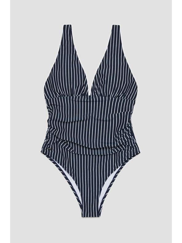 Moodo Jednodielne plavky v pruhoch tmavo modré Moodo