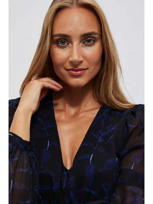 Moodo Čierne midi šaty s potlačou a nafúknutými rukávmi Moodo