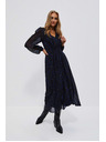 Moodo Čierne midi šaty s potlačou a nafúknutými rukávmi Moodo