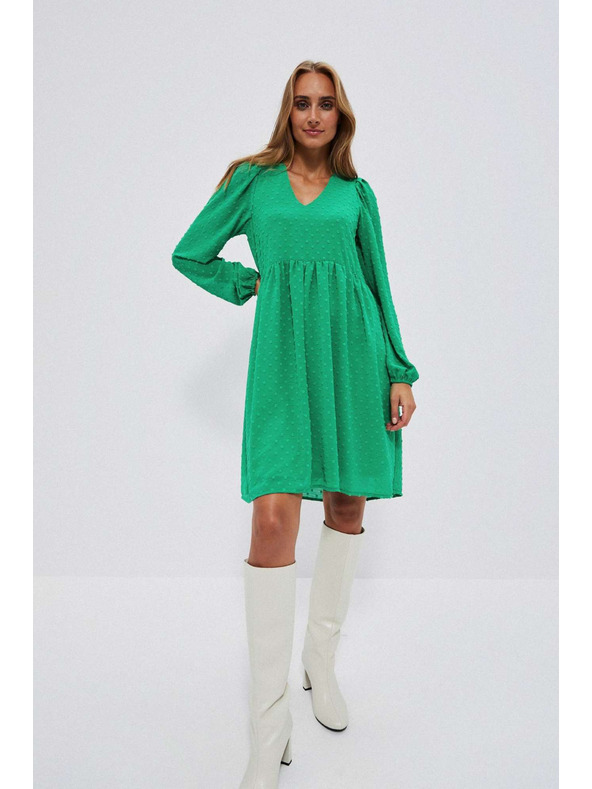 Moodo Zelené šaty s nafúknutými rukávmi Moodo