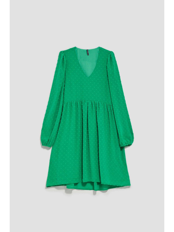 Moodo Zelené šaty s nafúknutými rukávmi Moodo
