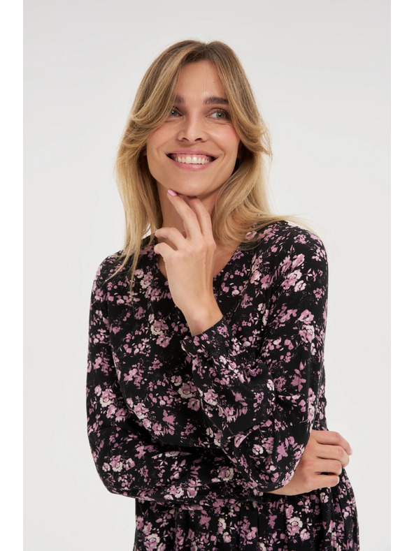 Moodo Čierne midi šaty s kvetmi Moodo