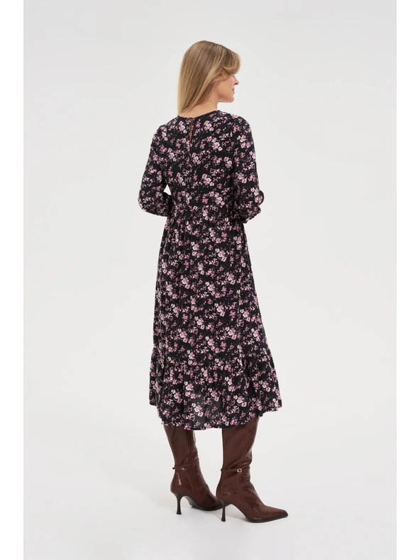 Moodo Čierne midi šaty s kvetmi Moodo