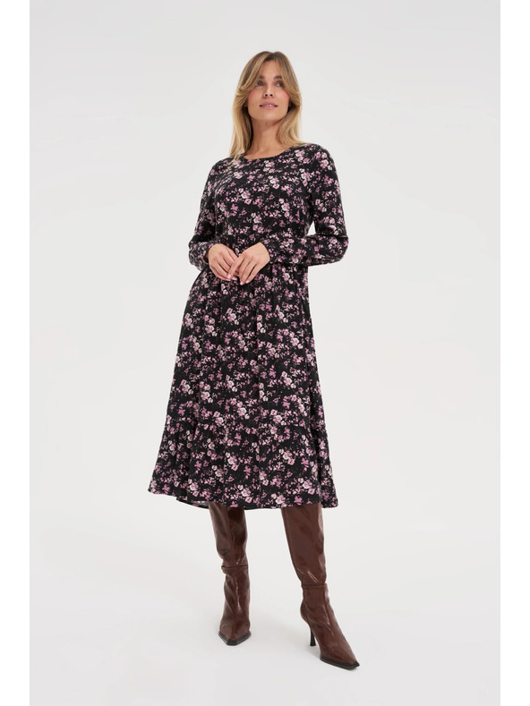 Moodo Čierne midi šaty s kvetmi Moodo