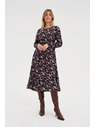 Moodo Čierne midi šaty s kvetmi Moodo