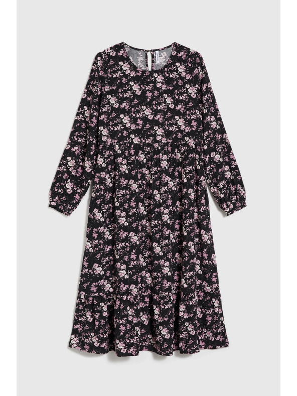 Moodo Čierne midi šaty s kvetmi Moodo