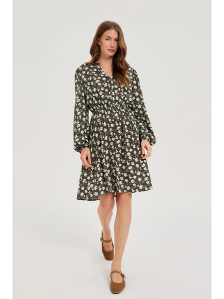 Moodo Rozšírené šaty s kvetinovým vzorom olivové Moodo