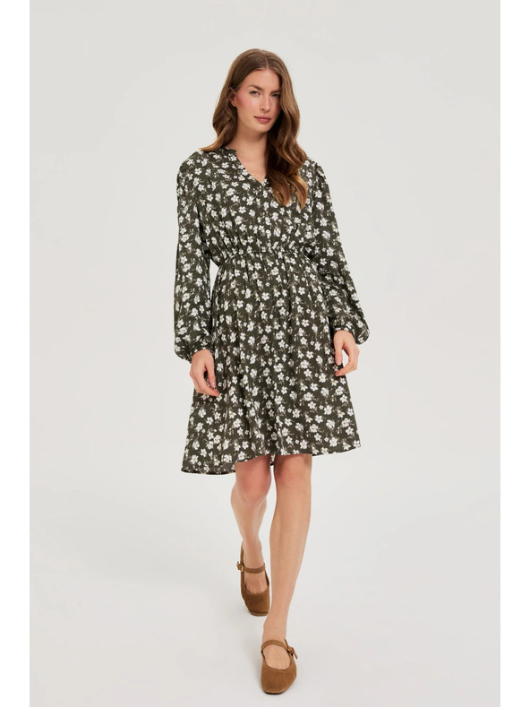 Moodo Rozšírené šaty s kvetinovým vzorom olivové Moodo