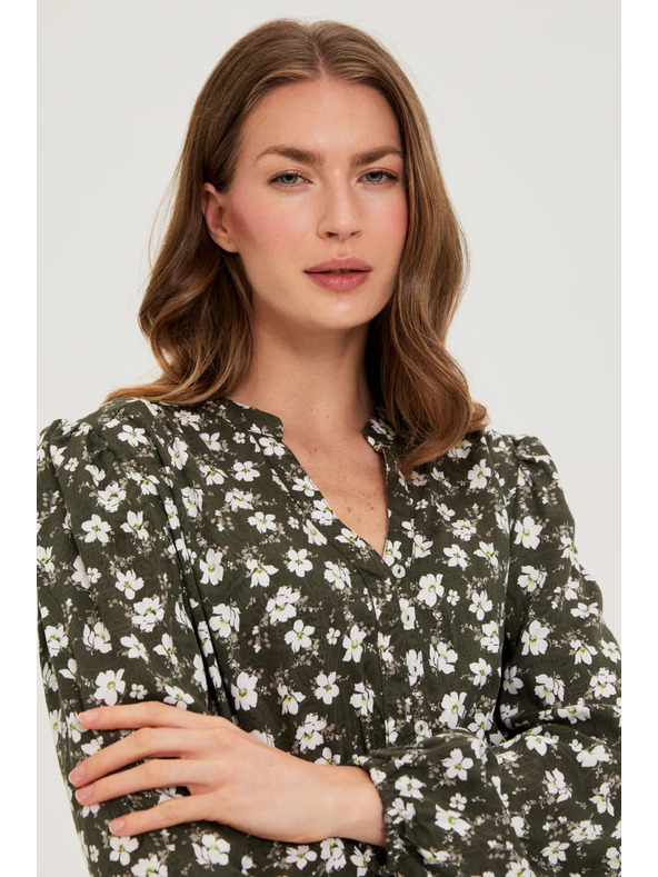 Moodo Rozšírené šaty s kvetinovým vzorom olivové Moodo