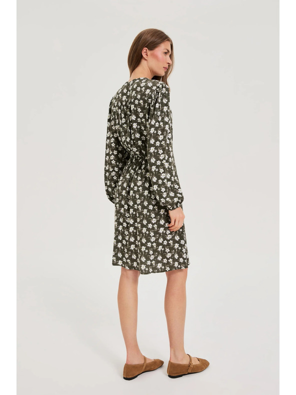 Moodo Rozšírené šaty s kvetinovým vzorom olivové Moodo