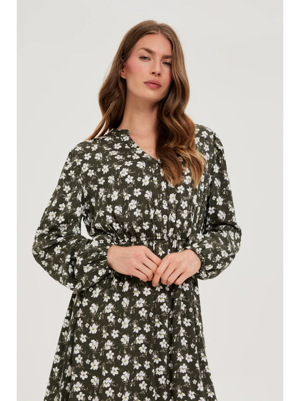 Moodo Rozšírené šaty s kvetinovým vzorom olivové Moodo