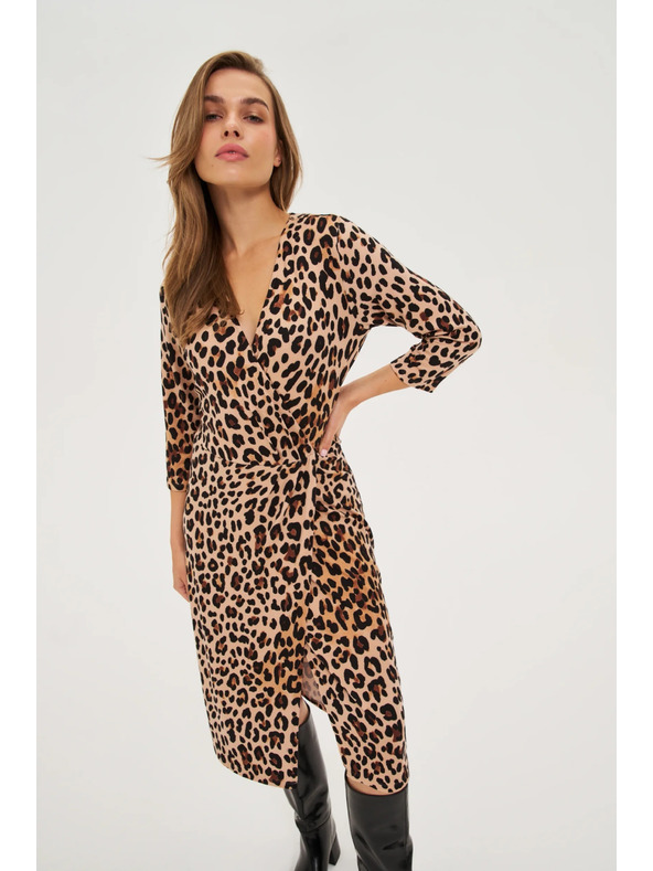 Moodo Béžové šaty s leopardím vzorom Moodo