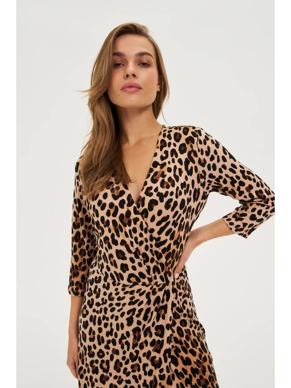 Moodo Béžové šaty s leopardím vzorom Moodo