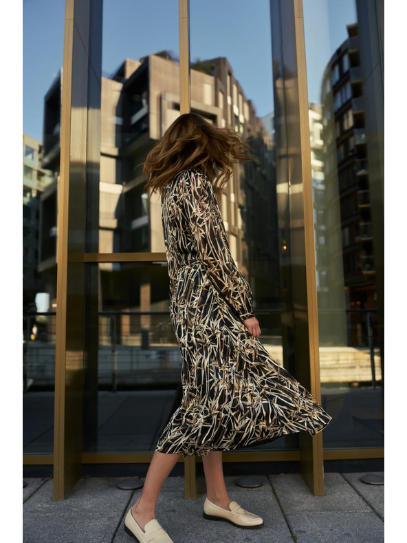 Moodo Čierne šaty s rastlinným vzorom a páskom Moodo