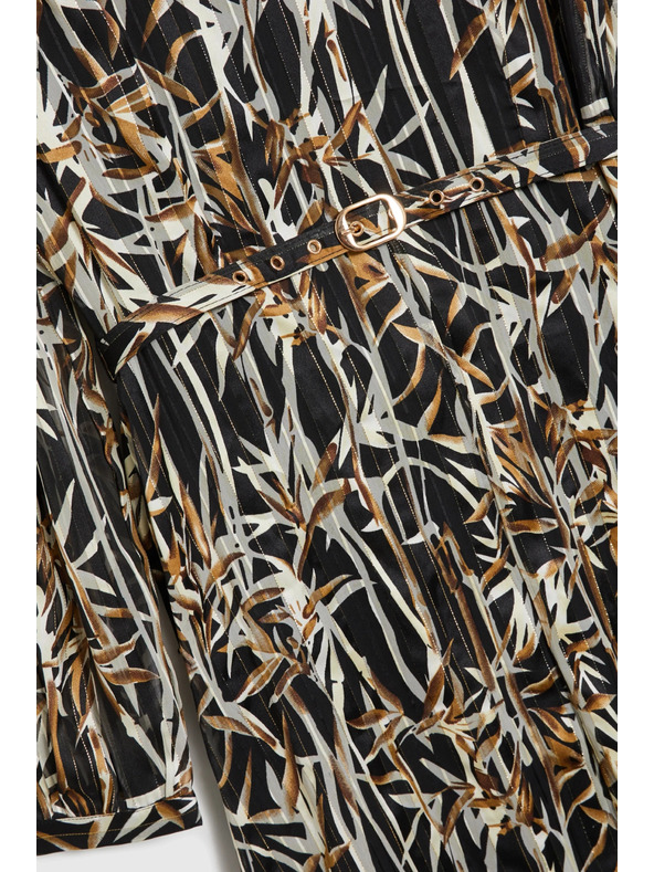 Moodo Čierne šaty s rastlinným vzorom a páskom Moodo