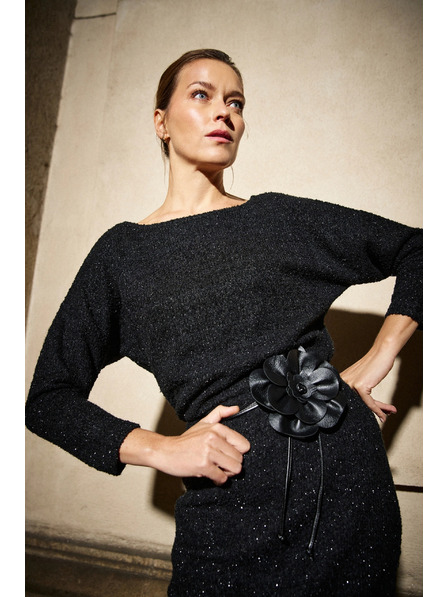 Moodo Čierne šaty zdobené trblietavou niťou Moodo