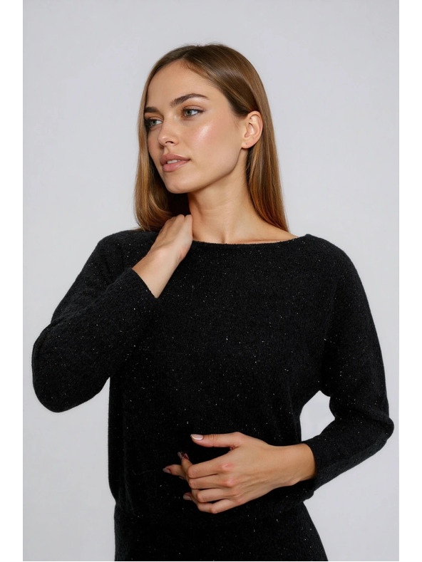 Moodo Čierne šaty zdobené trblietavou niťou Moodo