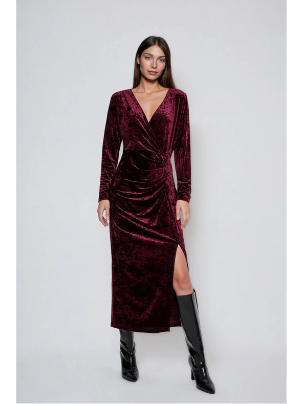 Moodo Vínové zamatové midi šaty Moodo