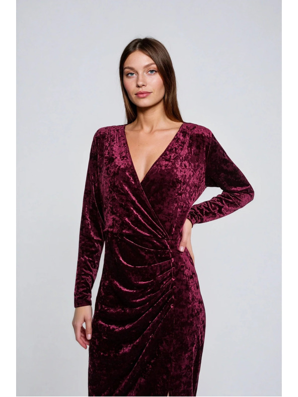 Moodo Vínové zamatové midi šaty Moodo
