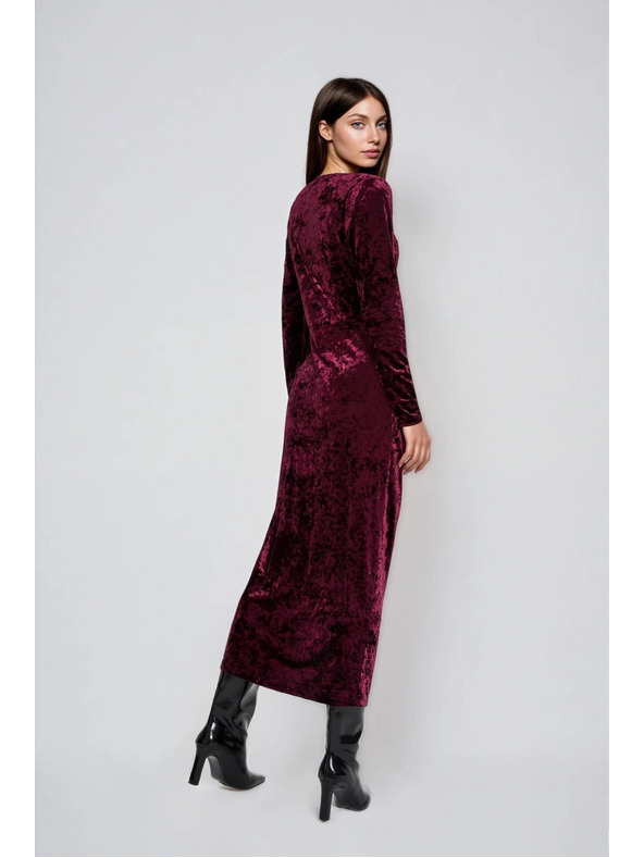 Moodo Vínové zamatové midi šaty Moodo