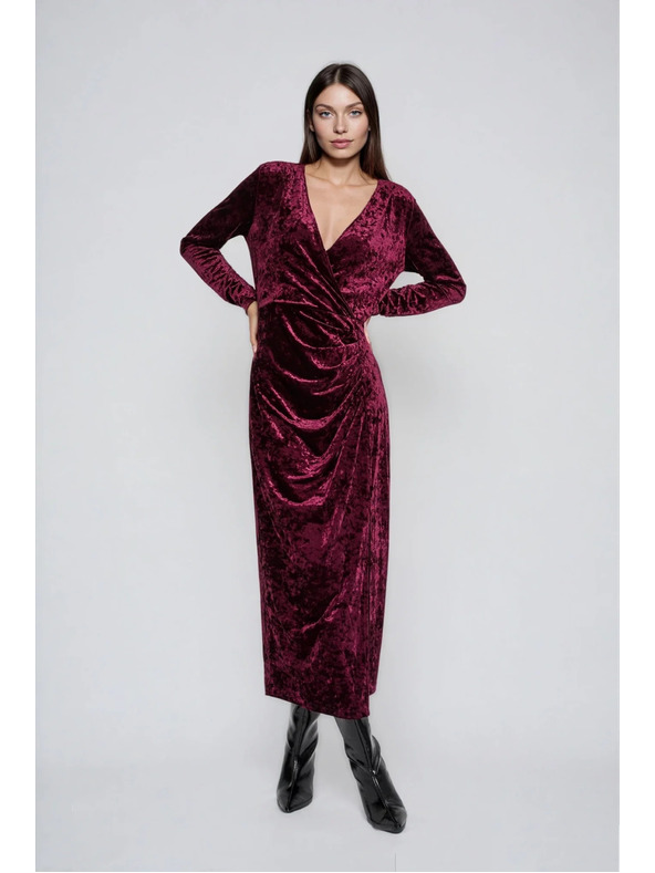 Moodo Vínové zamatové midi šaty Moodo